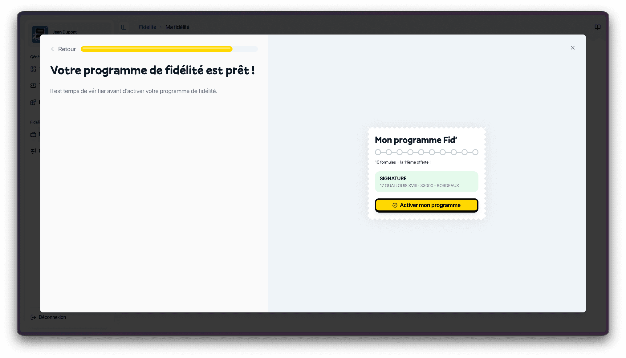 Récapitulatif du programme de fidélité